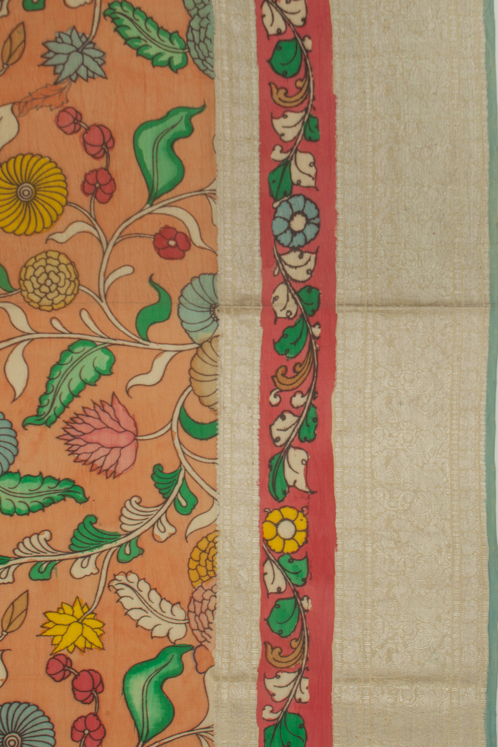 Kanchipuram Silk Kalamkari Orange Saree