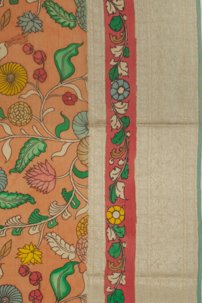 Kanchipuram Silk Kalamkari Orange Saree