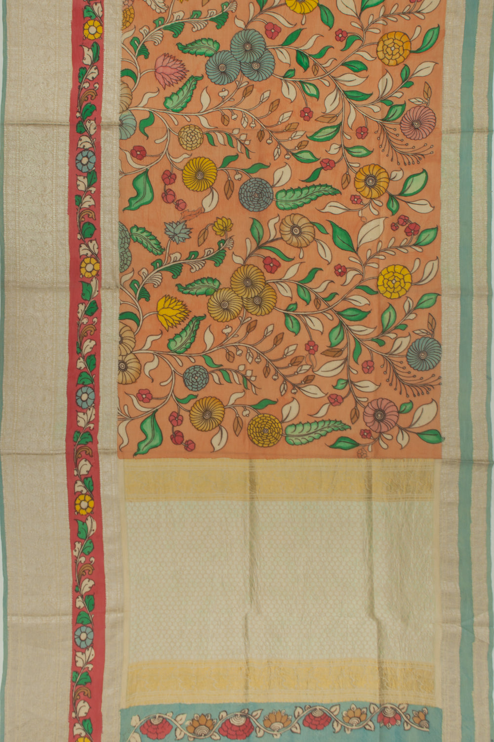 Kanchipuram Silk Kalamkari Orange Saree
