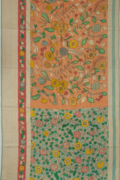 Kanchipuram Silk Kalamkari Orange Saree