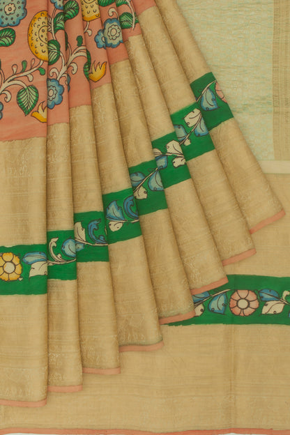 Kanchipuram Silk Kalamkari Orange Saree