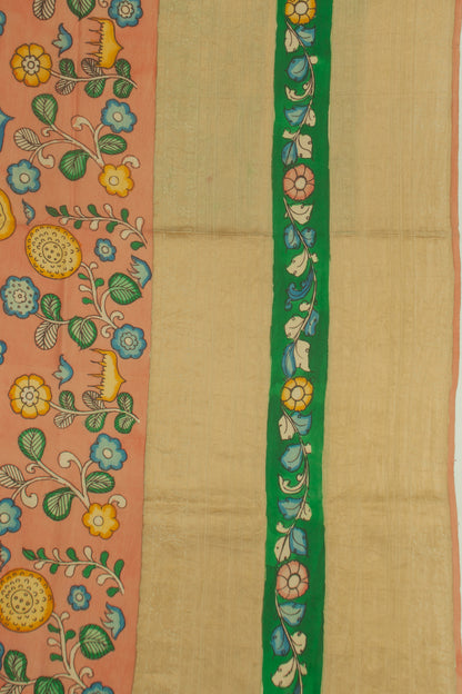 Kanchipuram Silk Kalamkari Orange Saree