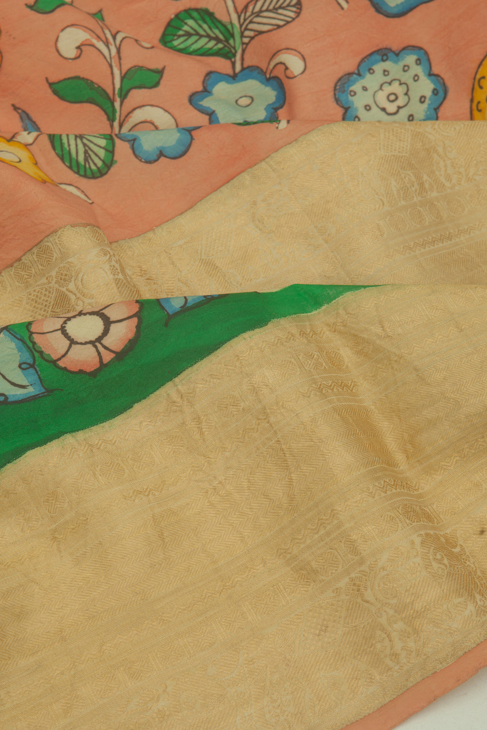 Kanchipuram Silk Kalamkari Orange Saree