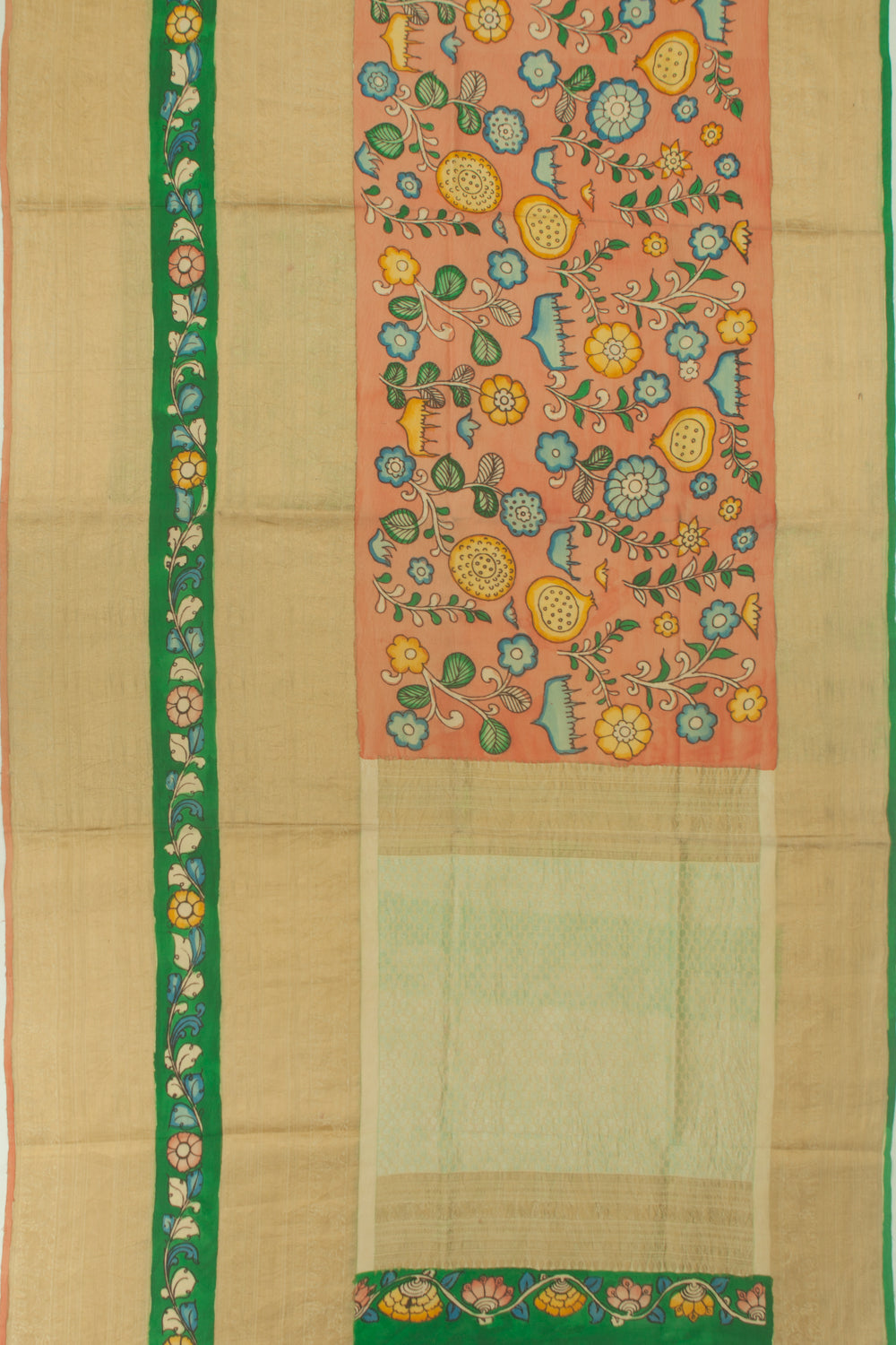 Kanchipuram Silk Kalamkari Orange Saree