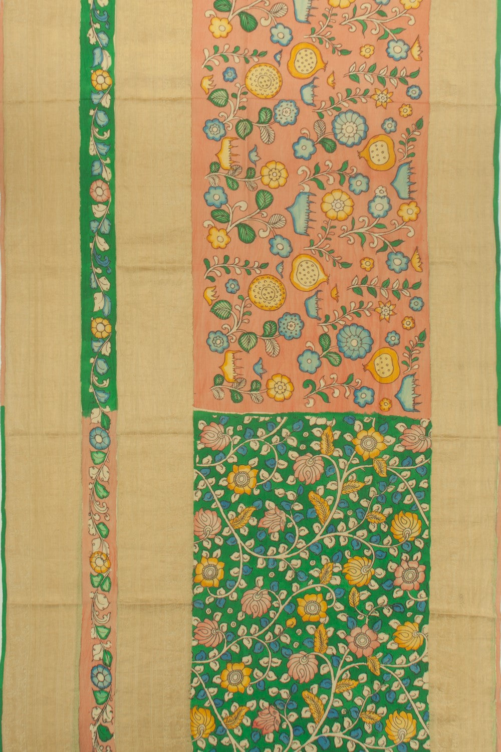 Kanchipuram Silk Kalamkari Orange Saree