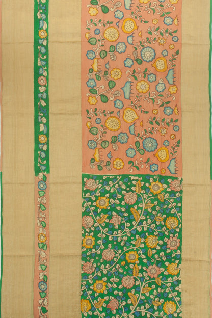 Kanchipuram Silk Kalamkari Orange Saree