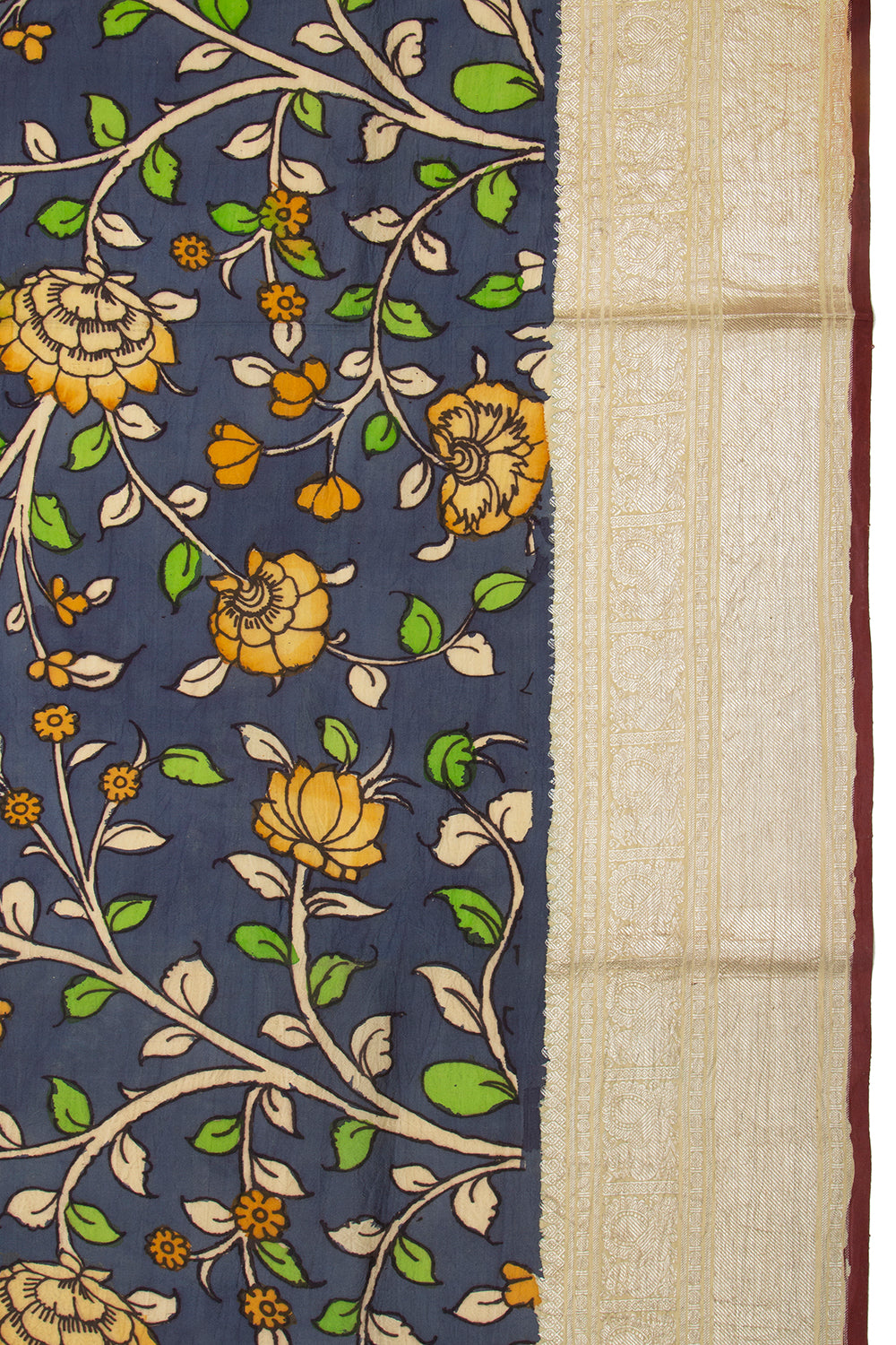 Kanchipuram Silk Kalamkari Blue Saree