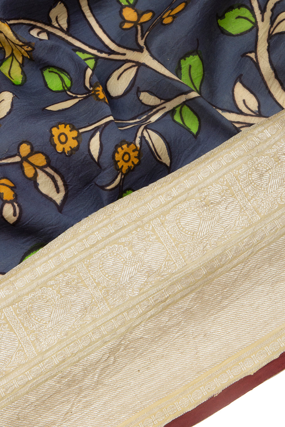 Kanchipuram Silk Kalamkari Blue Saree
