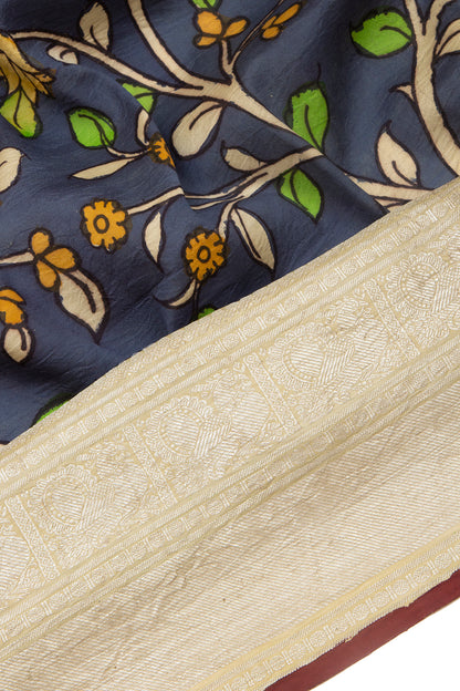 Kanchipuram Silk Kalamkari Blue Saree