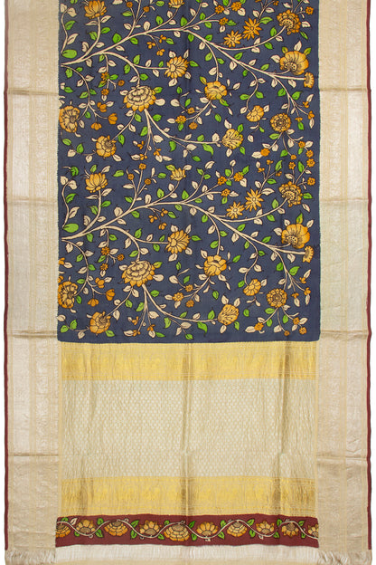 Kanchipuram Silk Kalamkari Blue Saree
