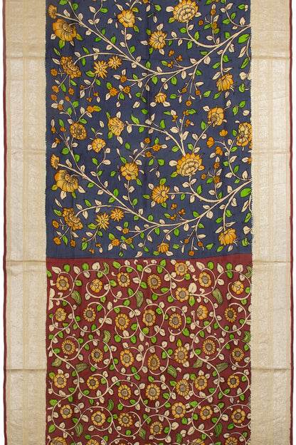 Kanchipuram Silk Kalamkari Blue Saree