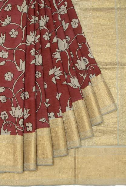 Kanchipuram Silk Kalamkari Brown Saree