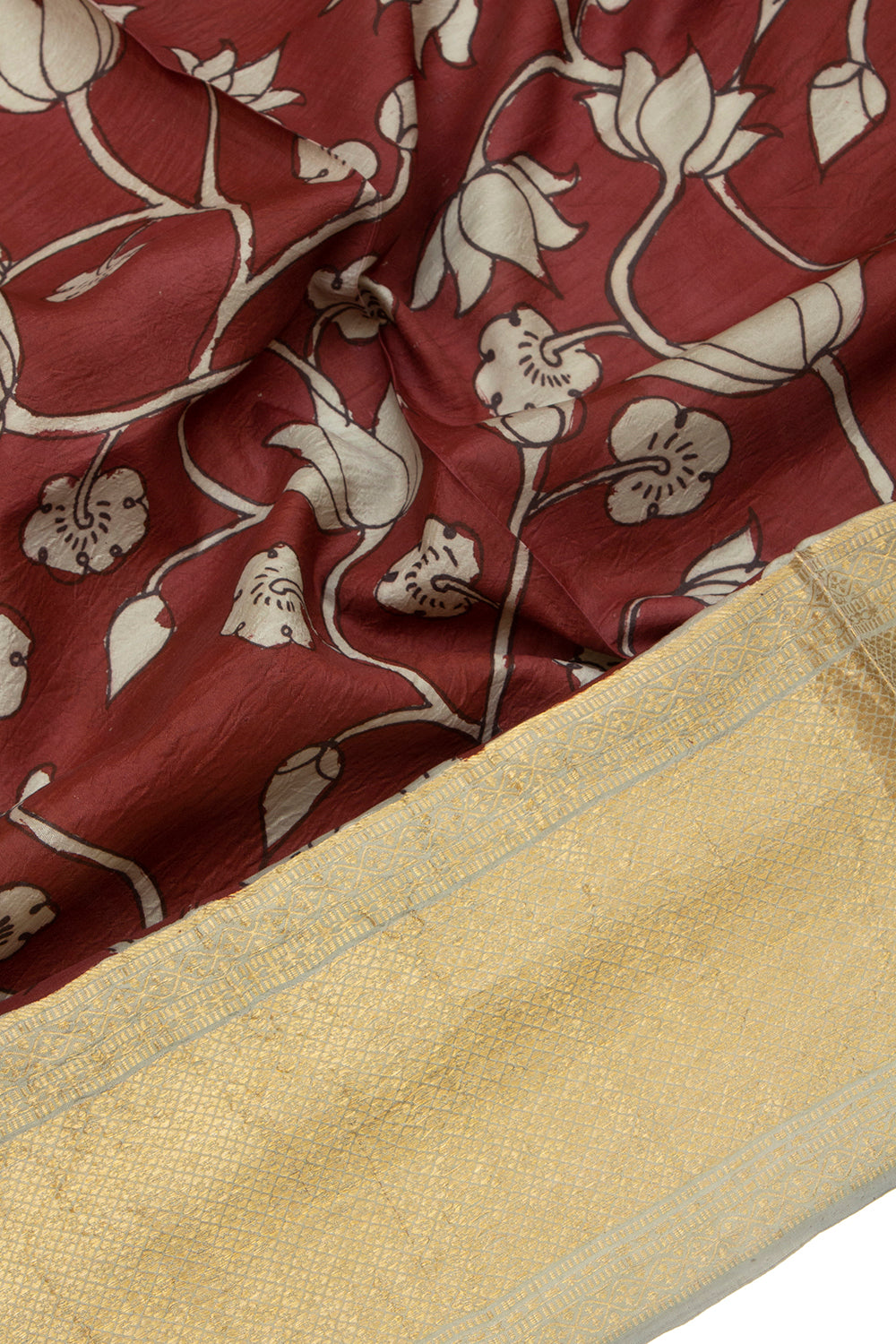 Kanchipuram Silk Kalamkari Brown Saree
