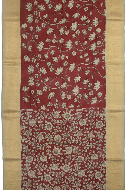 Kanchipuram Silk Kalamkari Brown Saree