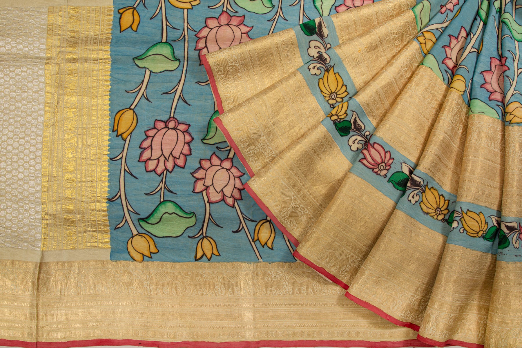 Kanchipuram Silk Kalamkari Blue Saree