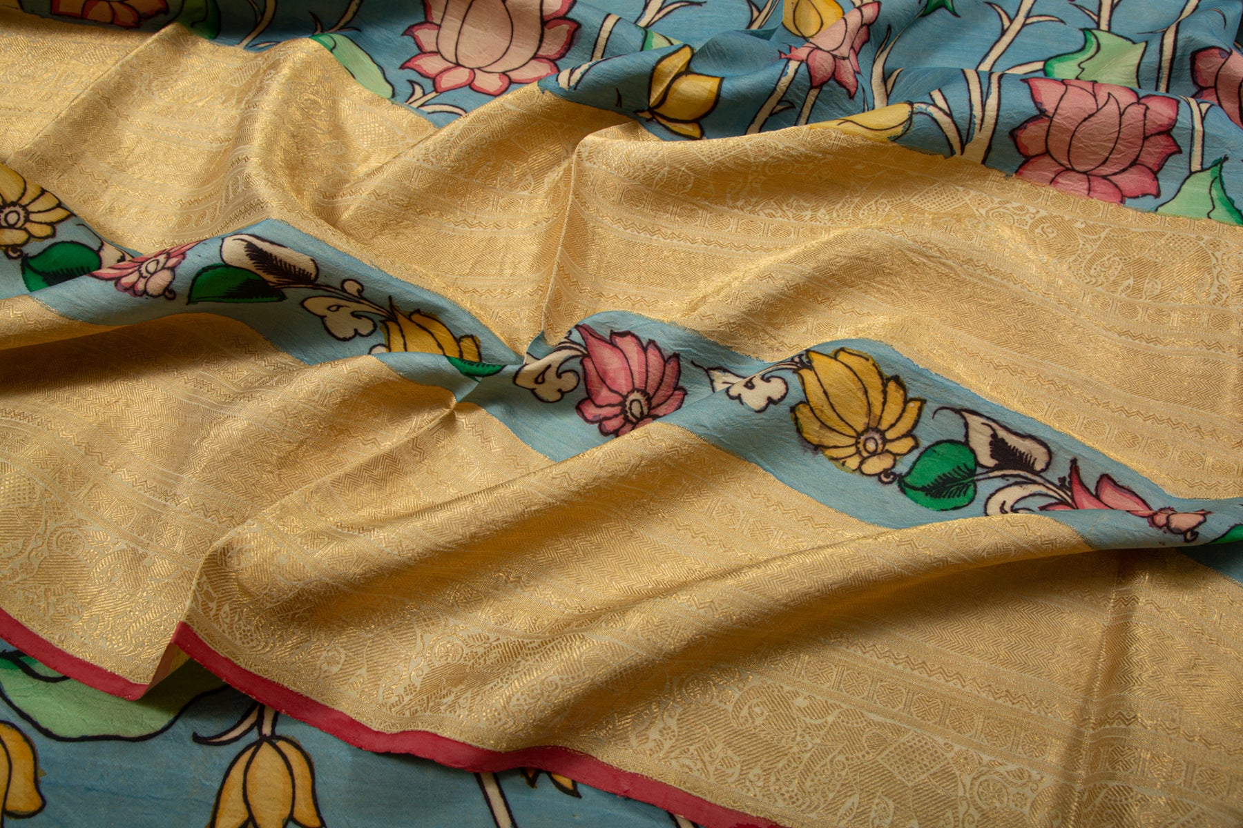 Kanchipuram Silk Kalamkari Blue Saree