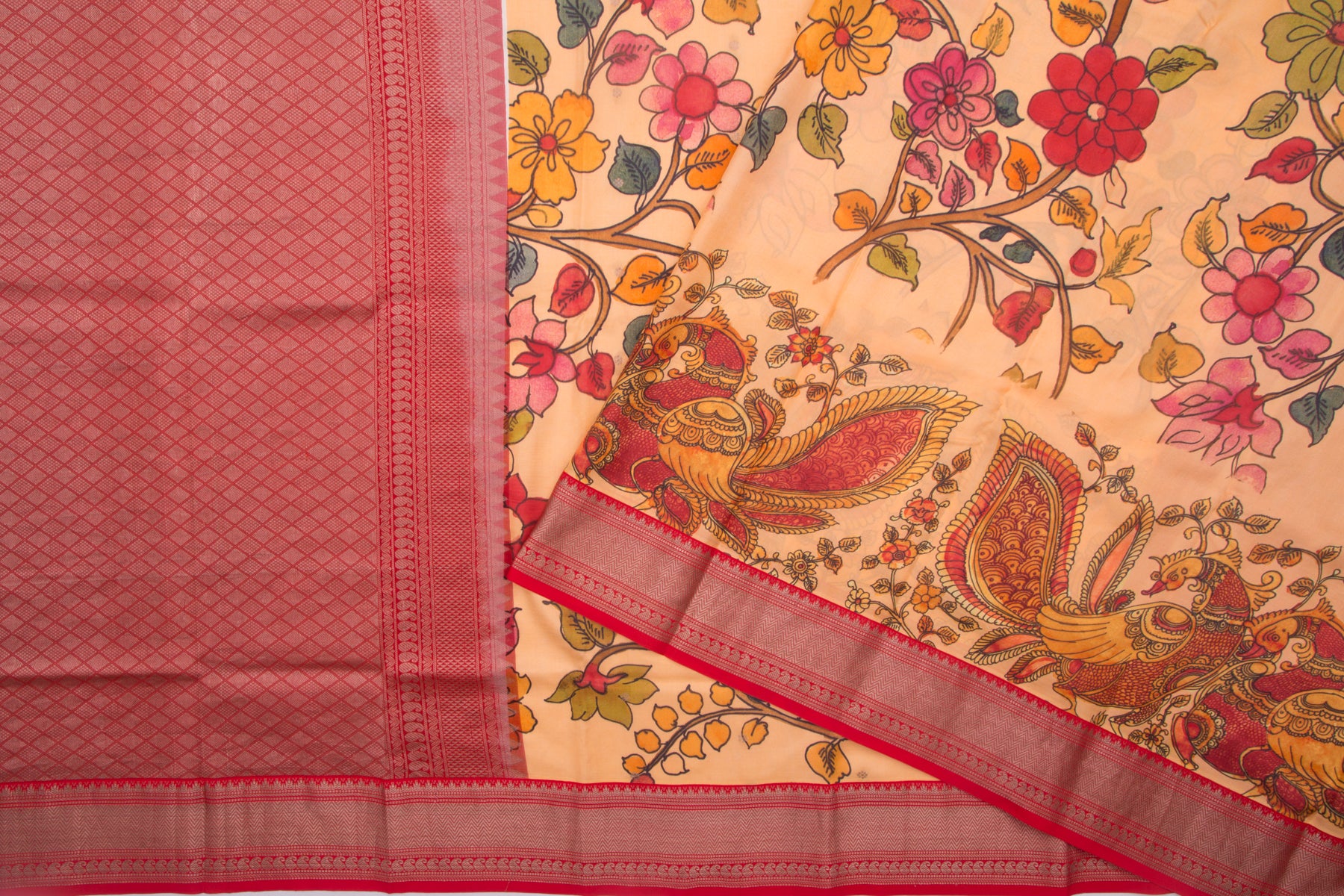 Kanchipuram Silk Floral Printed Pastel Yellow Saree