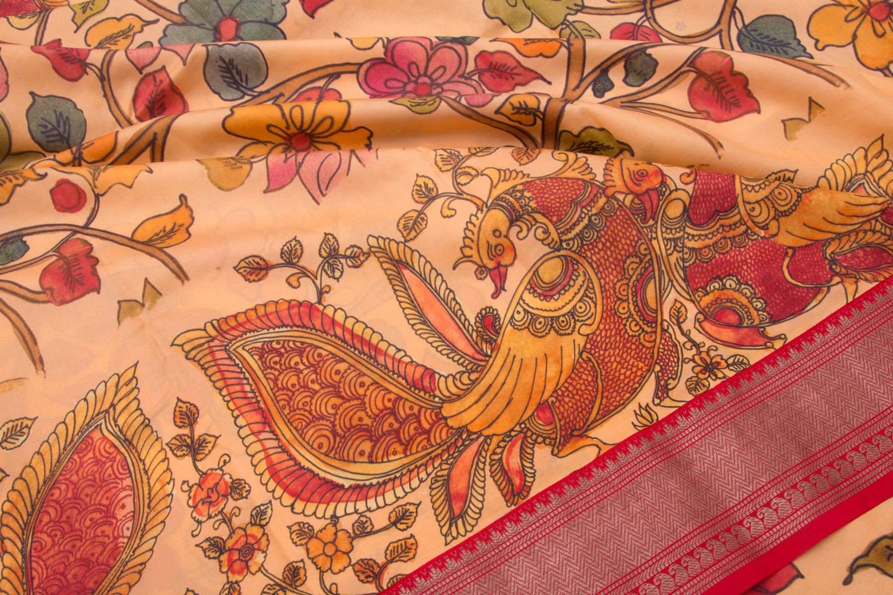 Kanchipuram Silk Floral Printed Pastel Yellow Saree