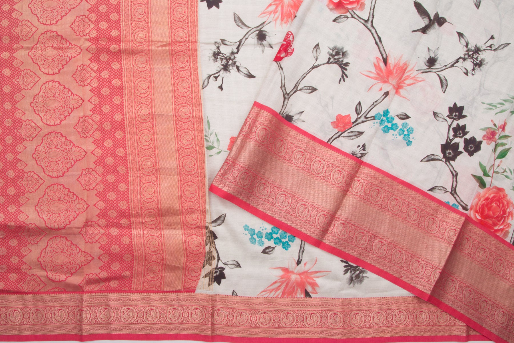 Kanchipuram Silk Floral Printed Grey Saree