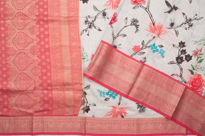 Kanchipuram Silk Floral Printed Grey Saree