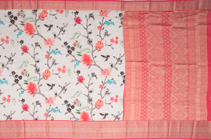 Kanchipuram Silk Floral Printed Grey Saree