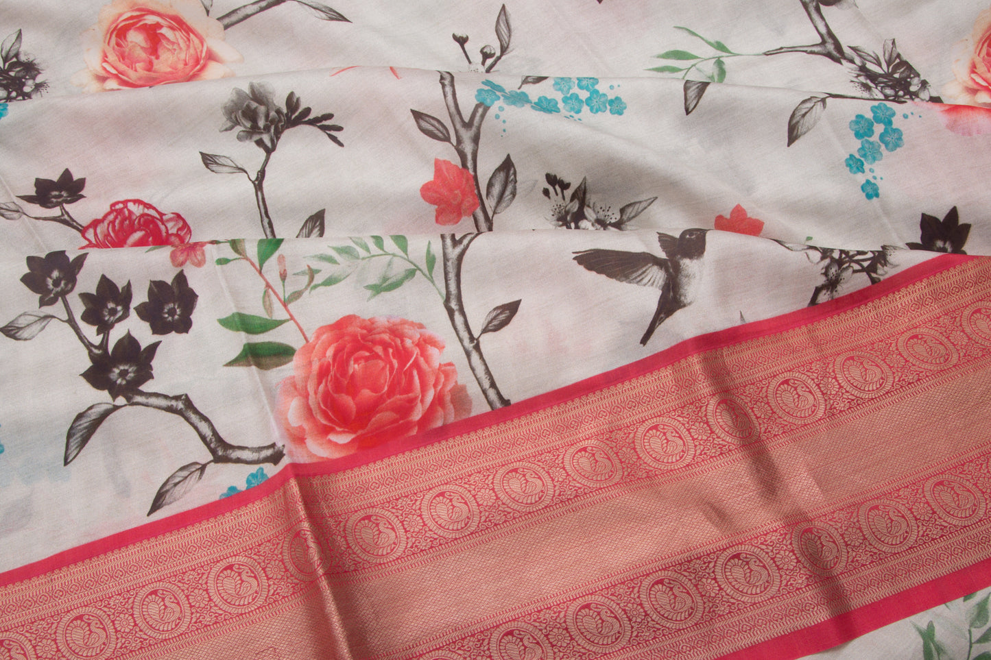 Kanchipuram Silk Floral Printed Grey Saree