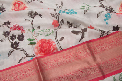 Kanchipuram Silk Floral Printed Grey Saree