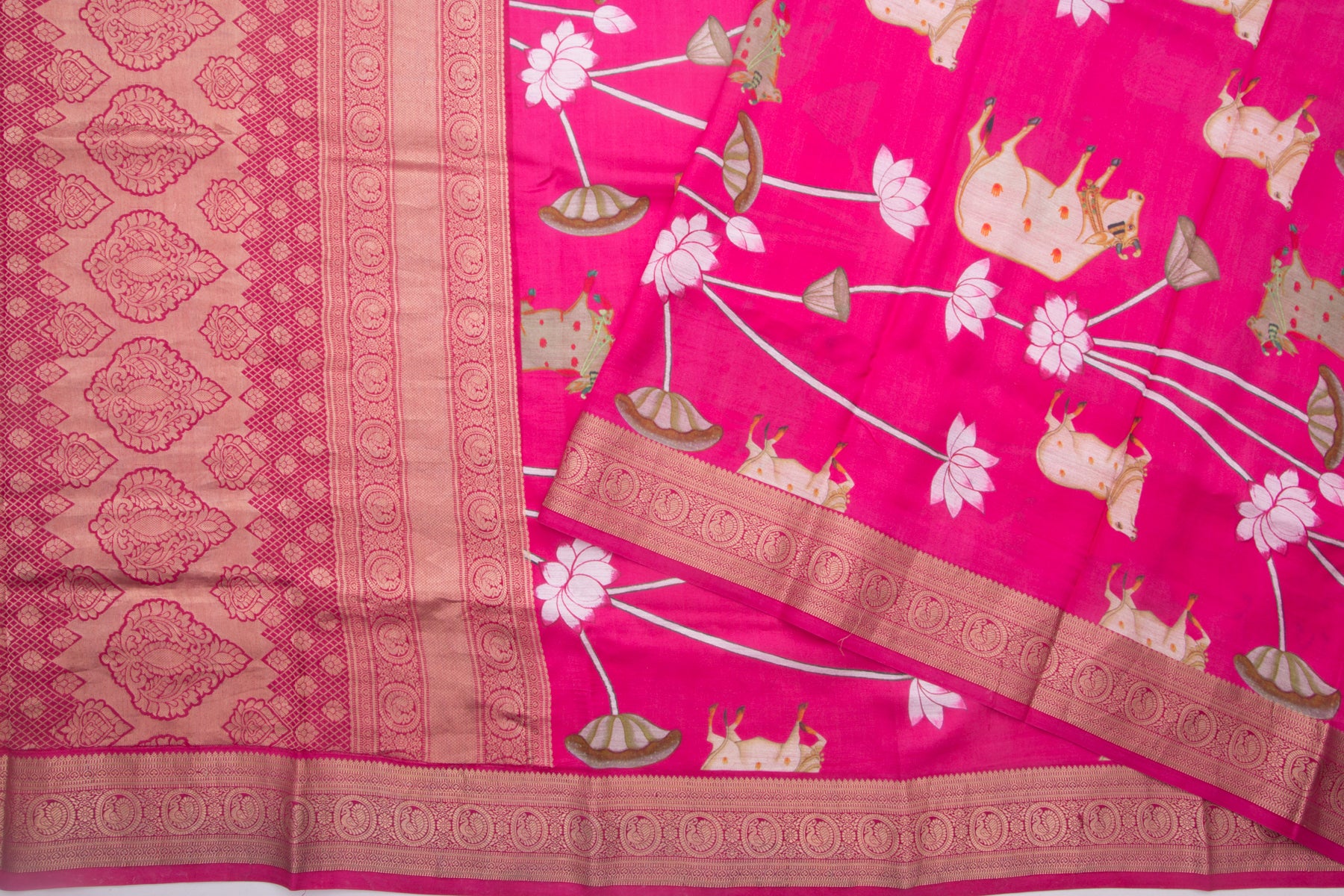 Kanchipuram Silk Printed Pink Saree