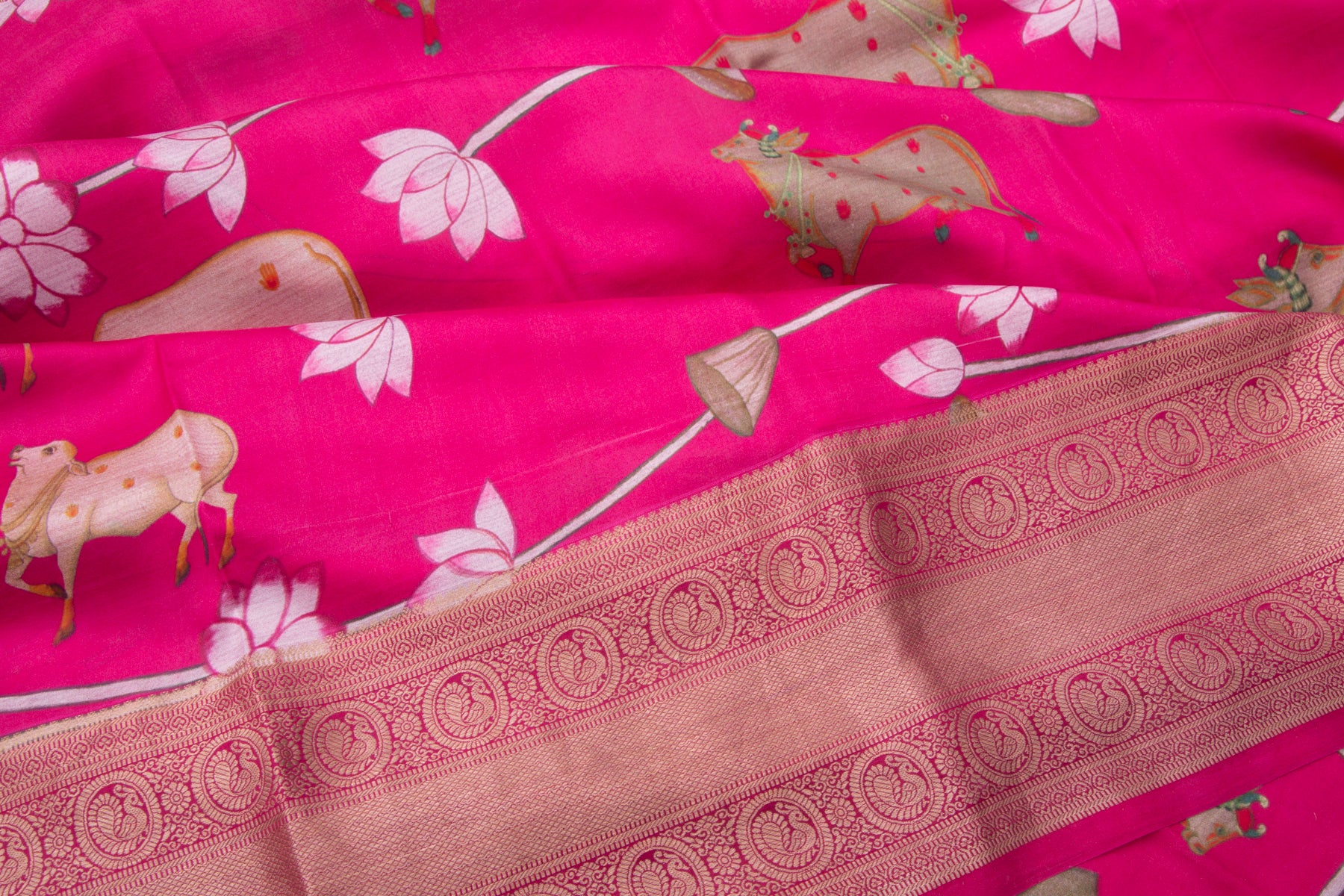 Kanchipuram Silk Printed Pink Saree