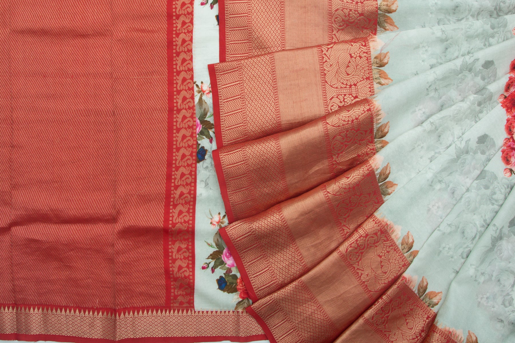 Kanchipuram Silk Floral Printed Grey Saree