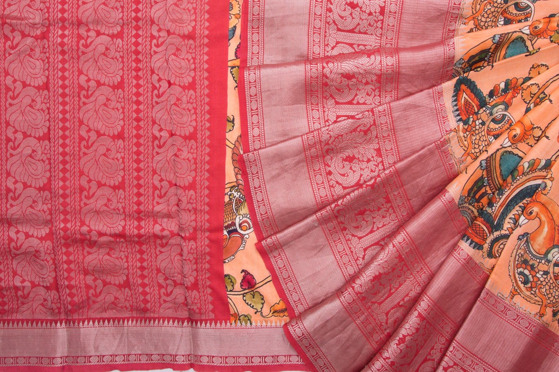 Kanchipuram Silk Floral Printed Orange Saree