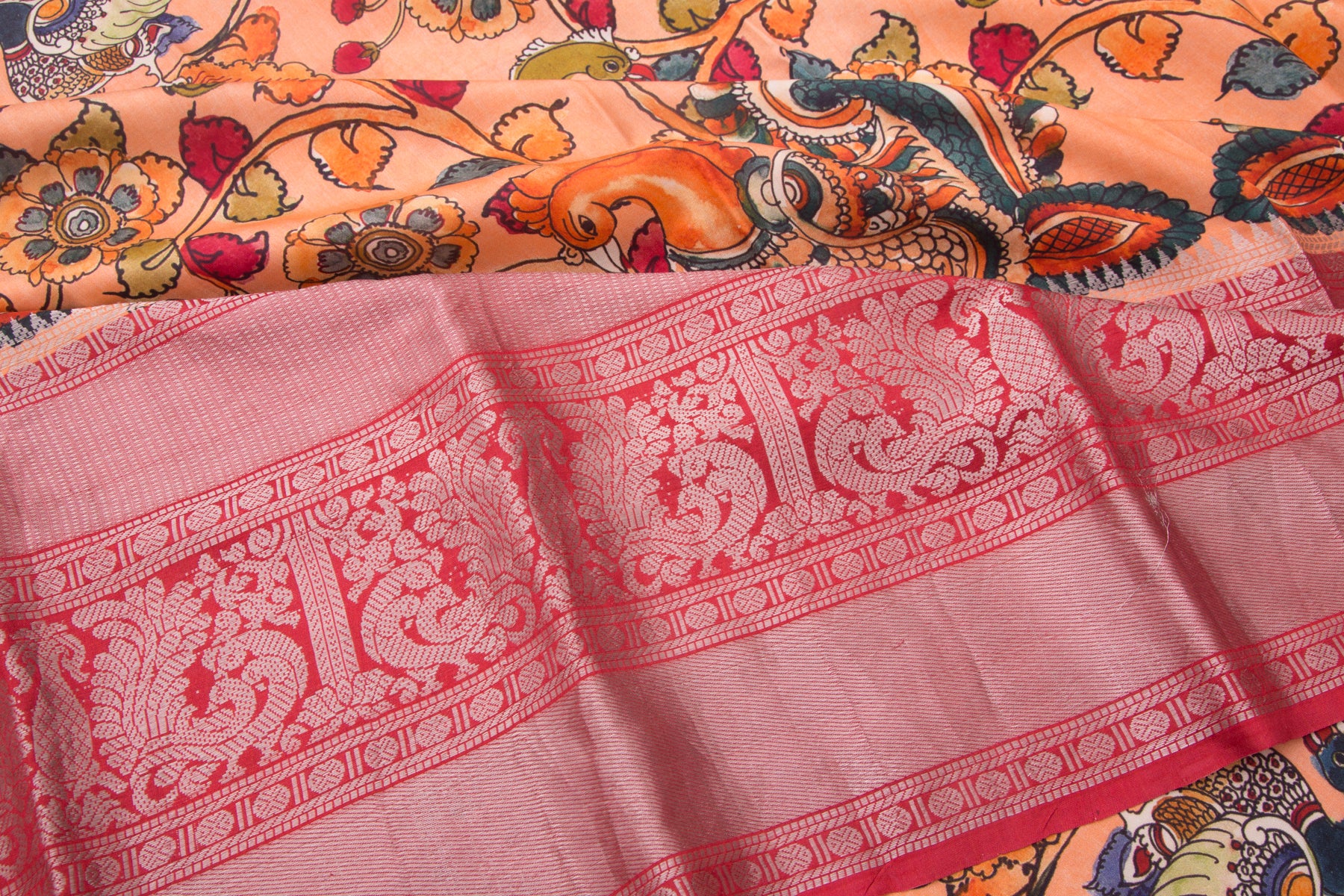 Kanchipuram Silk Floral Printed Orange Saree