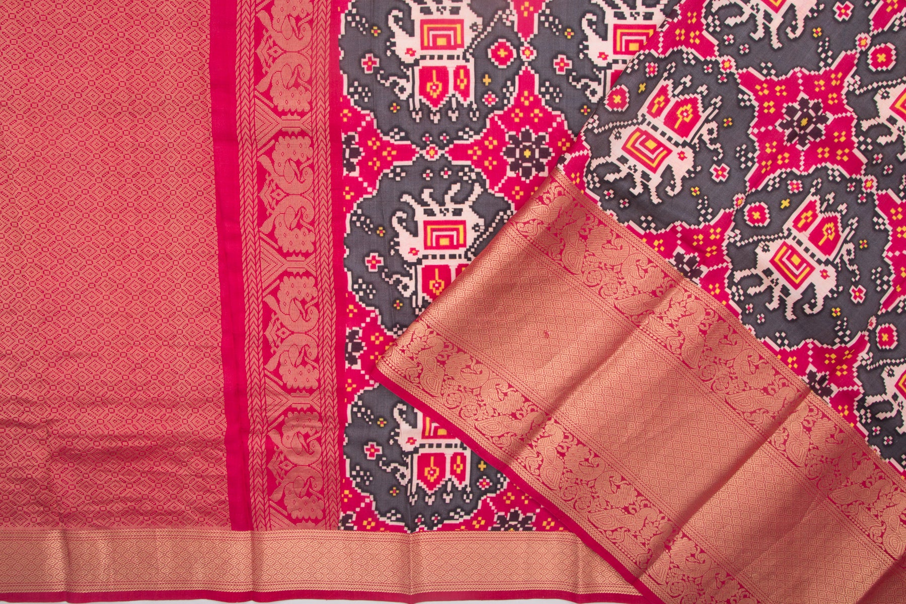 Kanchipuram Silk Printed Pink And Black Saree