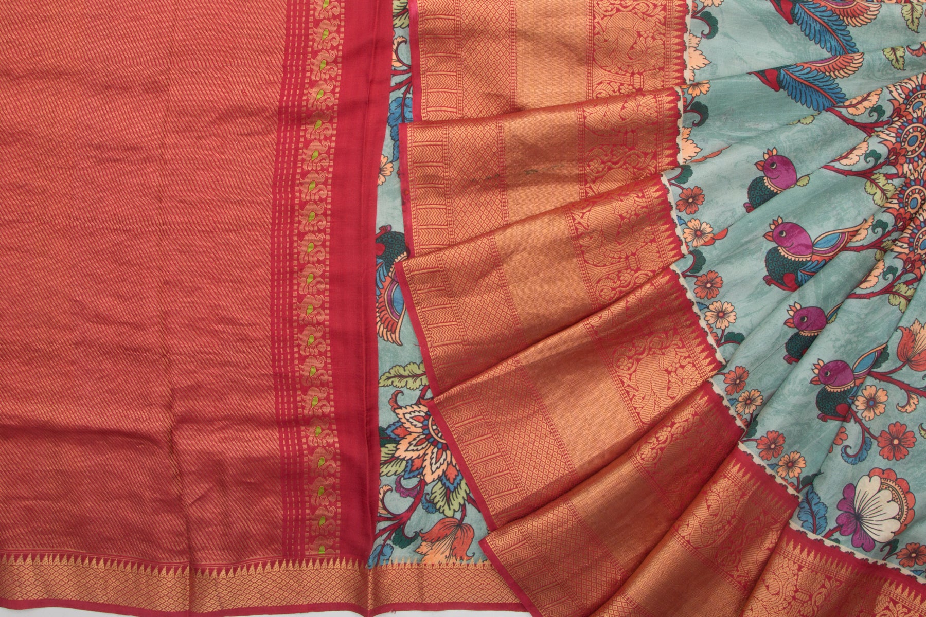 Kanchipuram Silk Floral Printed Pastel Blue Saree