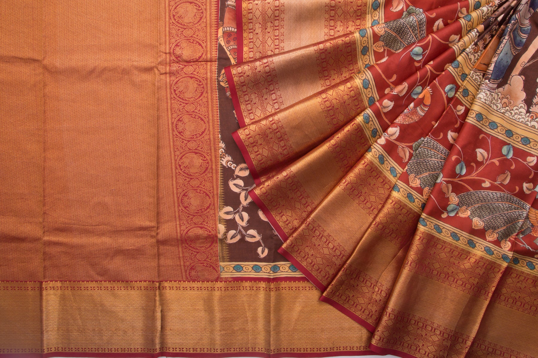 Kanchipuram Silk Printed Brown Saree