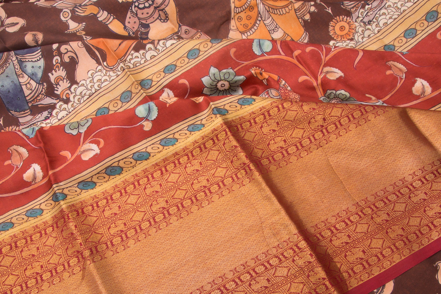 Kanchipuram Silk Printed Brown Saree