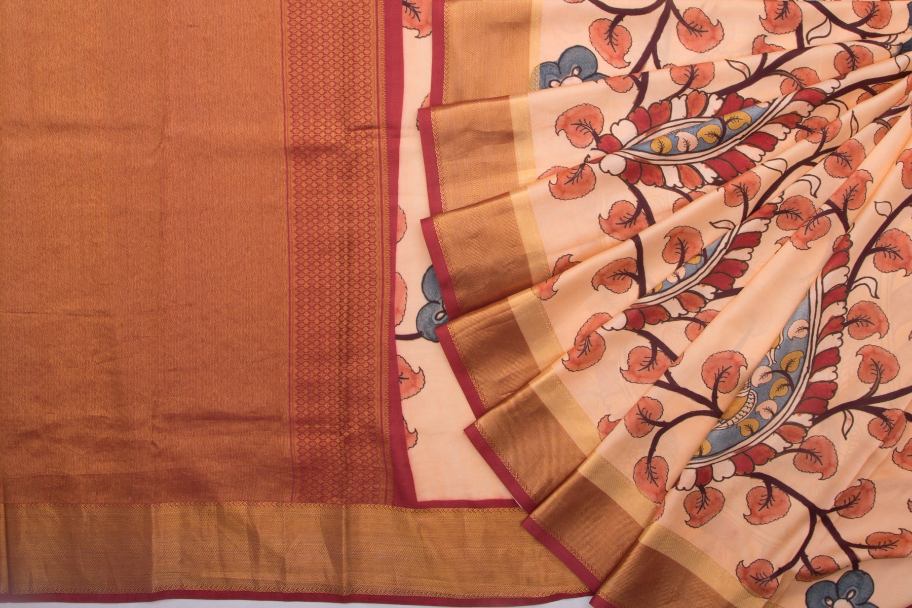 Kanchipuram Silk Floral Printed Orange Saree