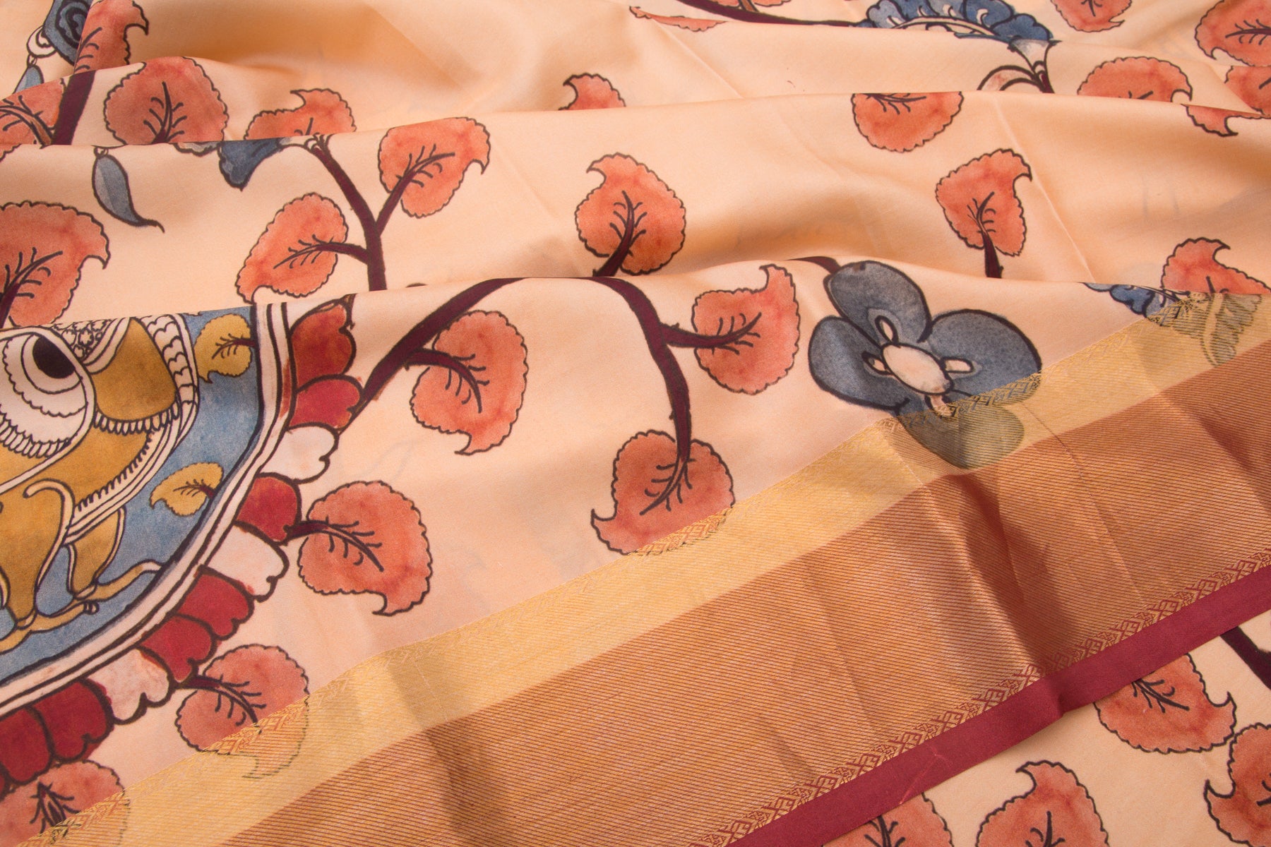 Kanchipuram Silk Floral Printed Orange Saree