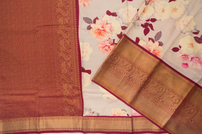 Kanchipuram Silk Printed Cream Saree