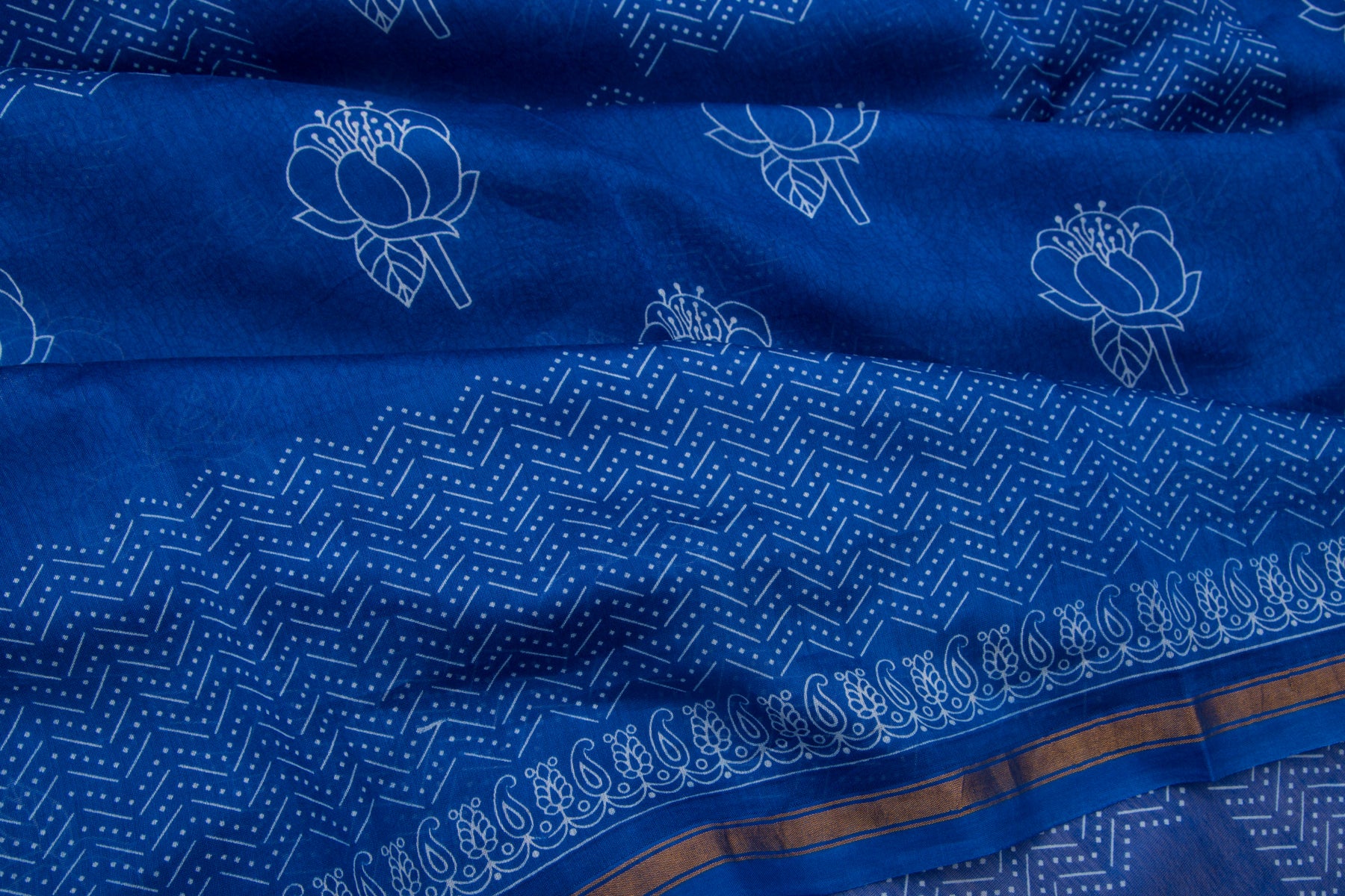 Chanderi Cotton Batik Printed Blue Saree