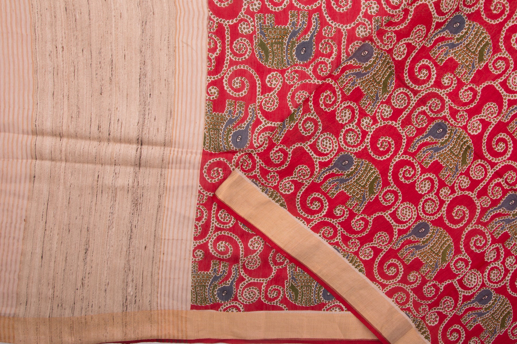 Soft Tussar Printed Red Saree