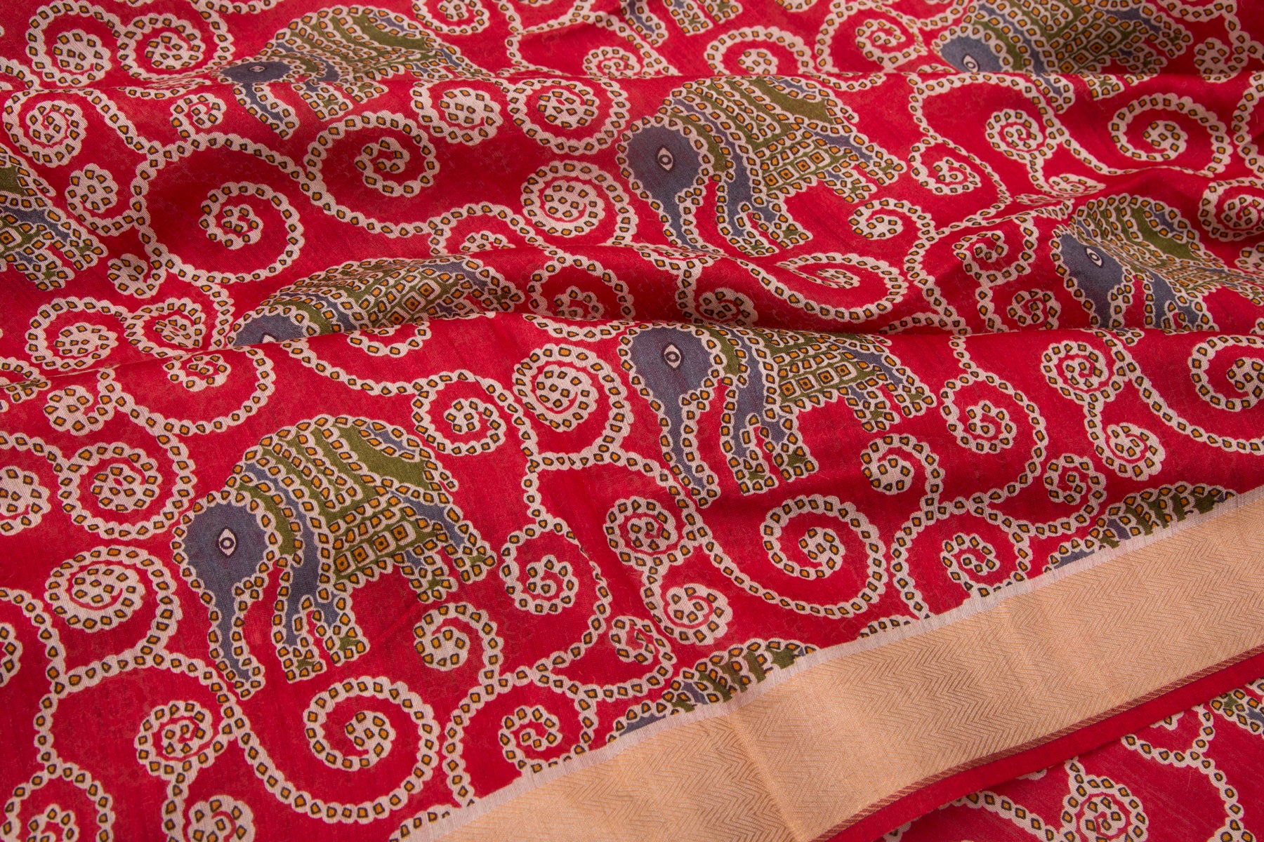 Soft Tussar Printed Red Saree