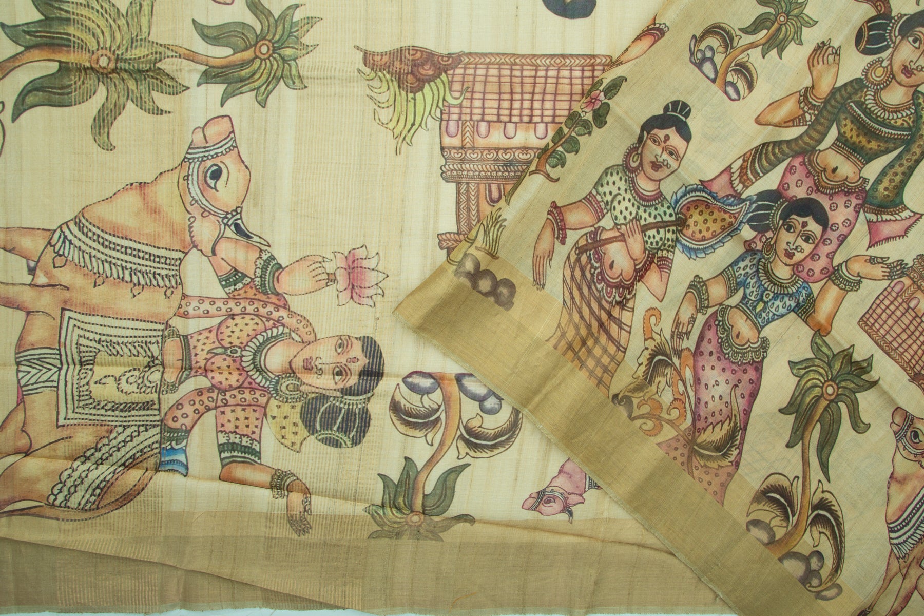 Soft Tussar Printed Pista Green Saree