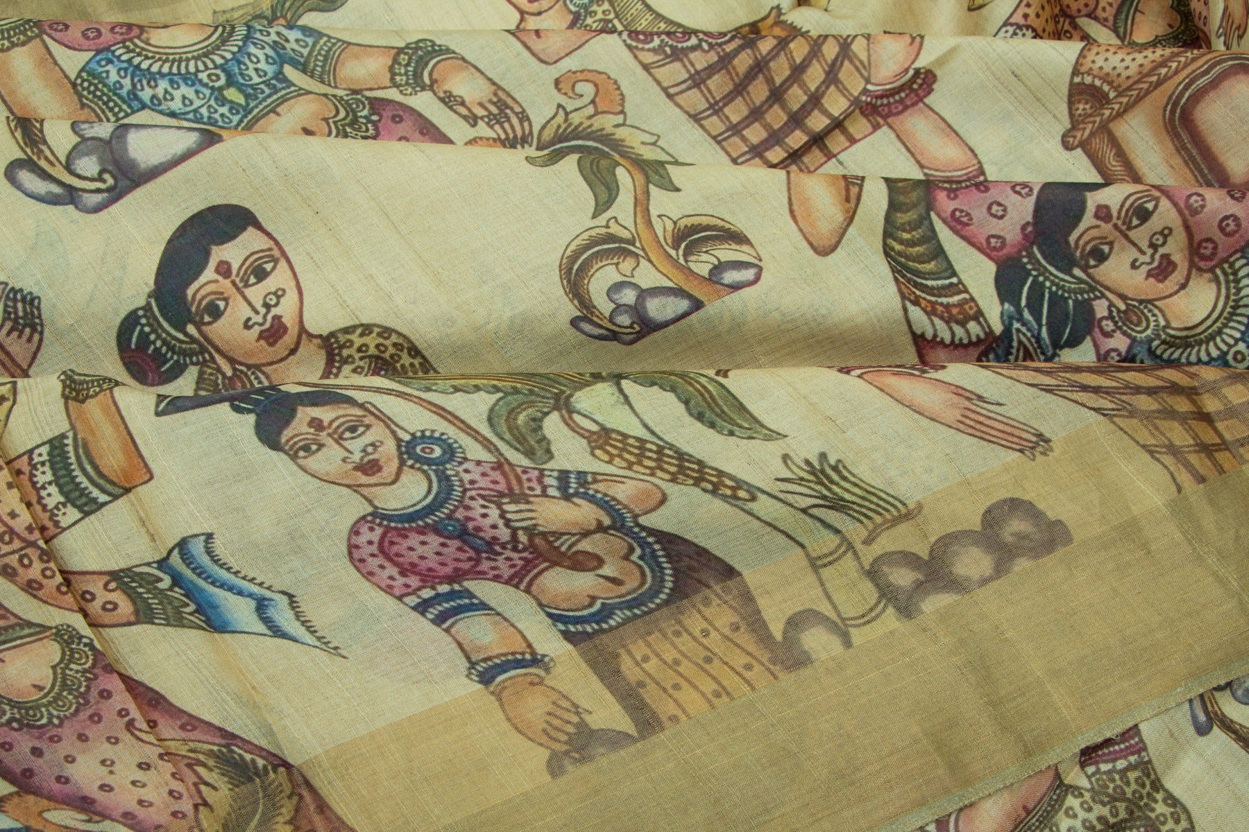 Soft Tussar Printed Pista Green Saree