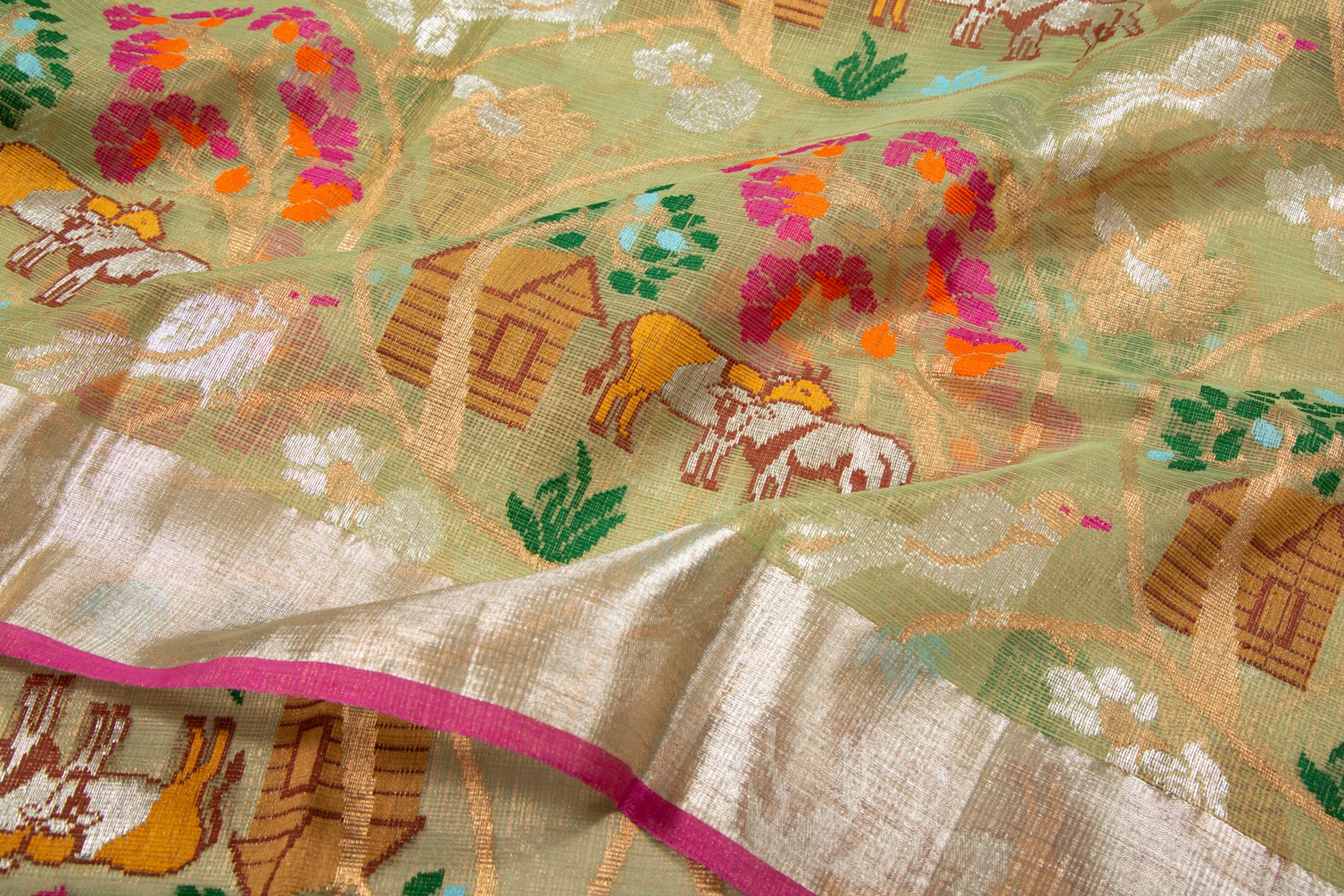 Kota Silk Tissue Jamdani Green Saree