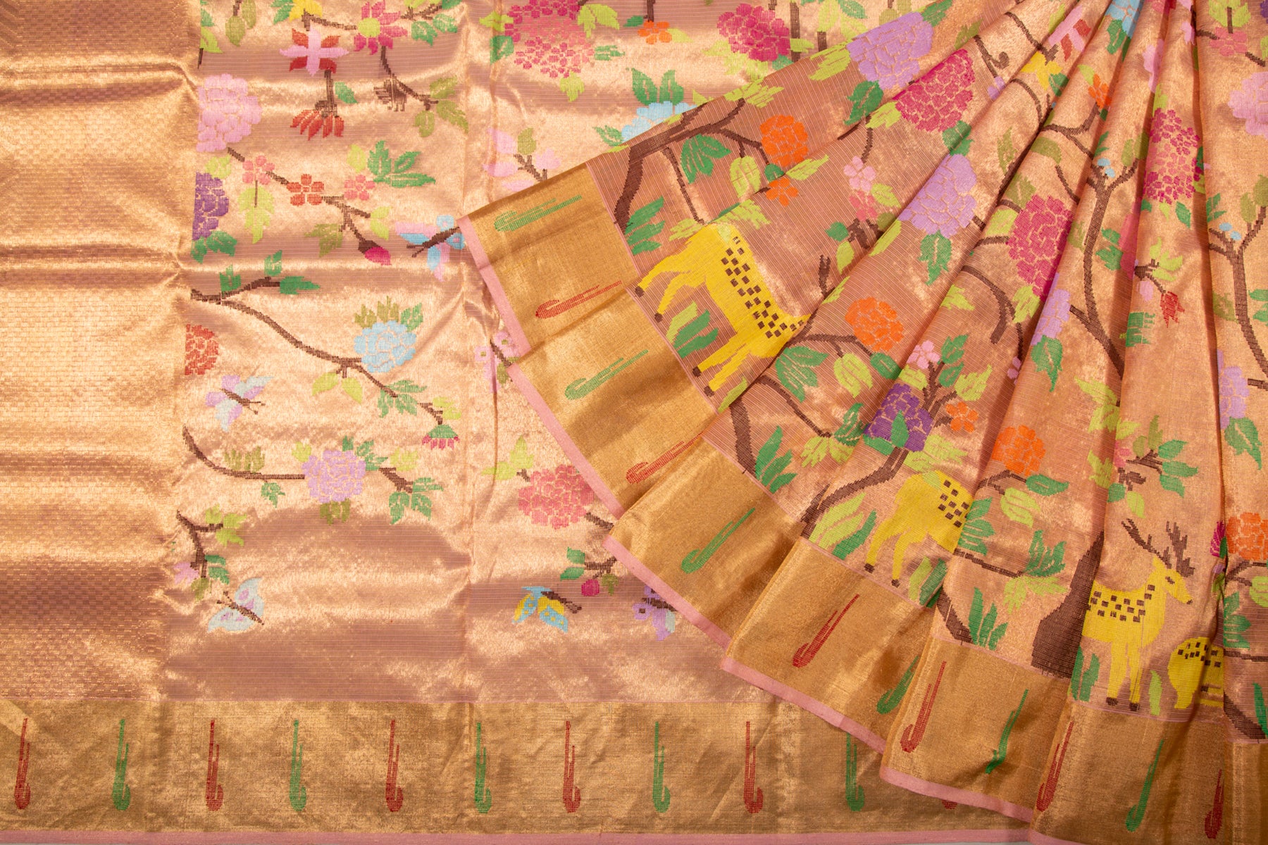 Kota Silk Tissue Jamdani Pink Saree