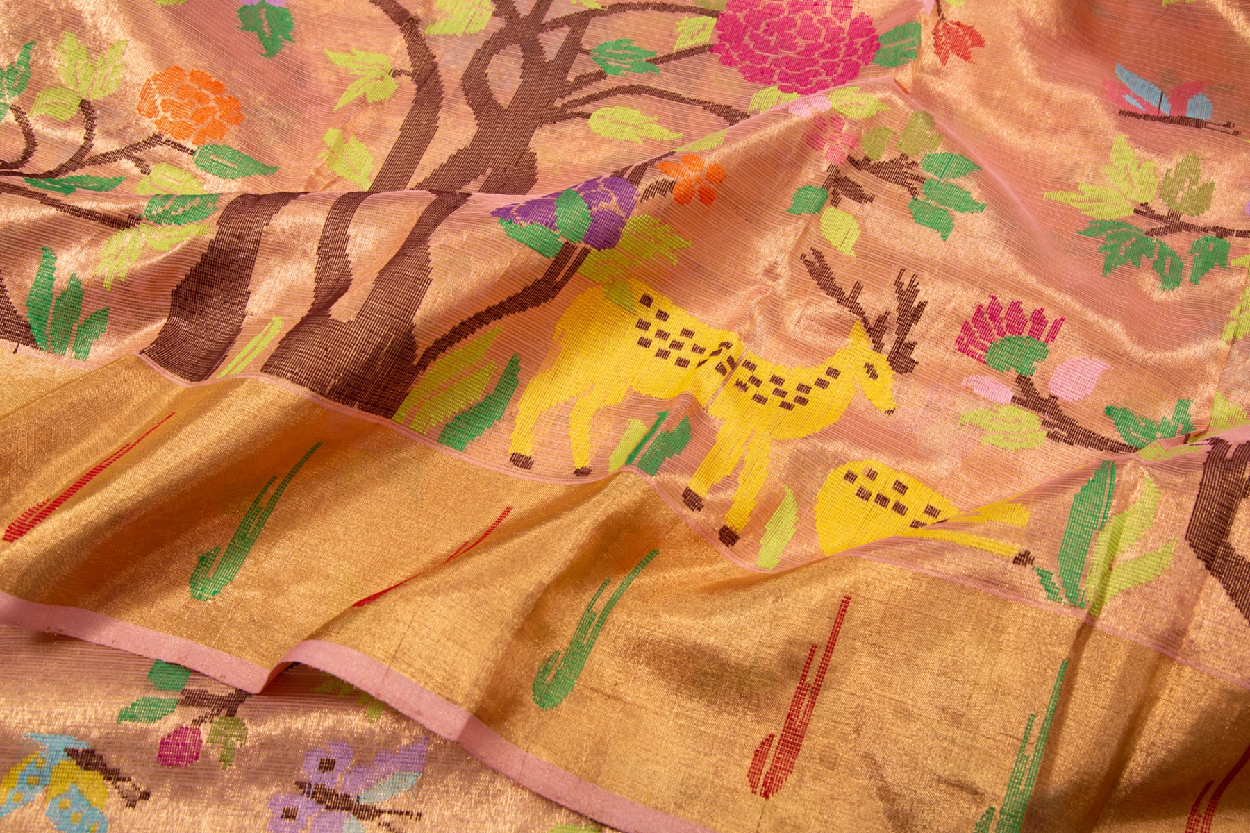 Kota Silk Tissue Jamdani Pink Saree