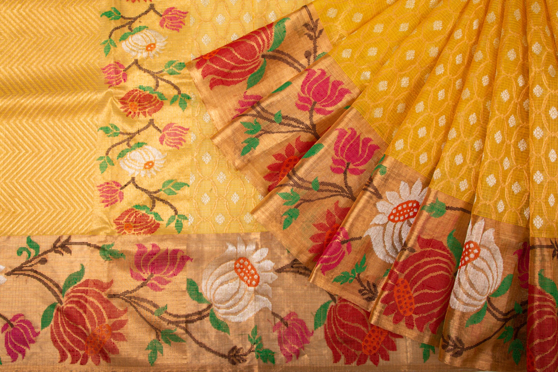 Kota Silk Jamdani Yellow Saree