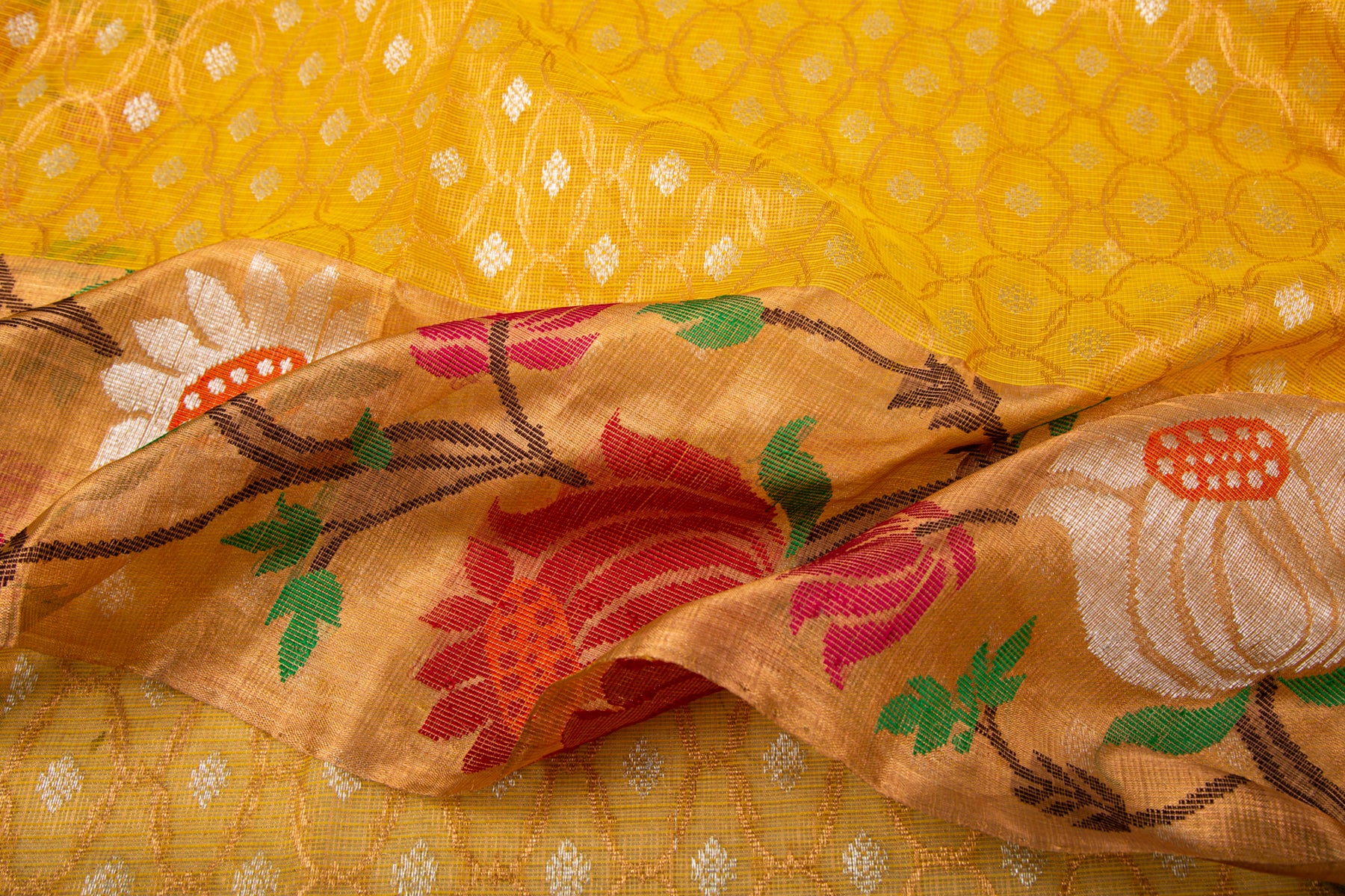 Kota Silk Jamdani Yellow Saree