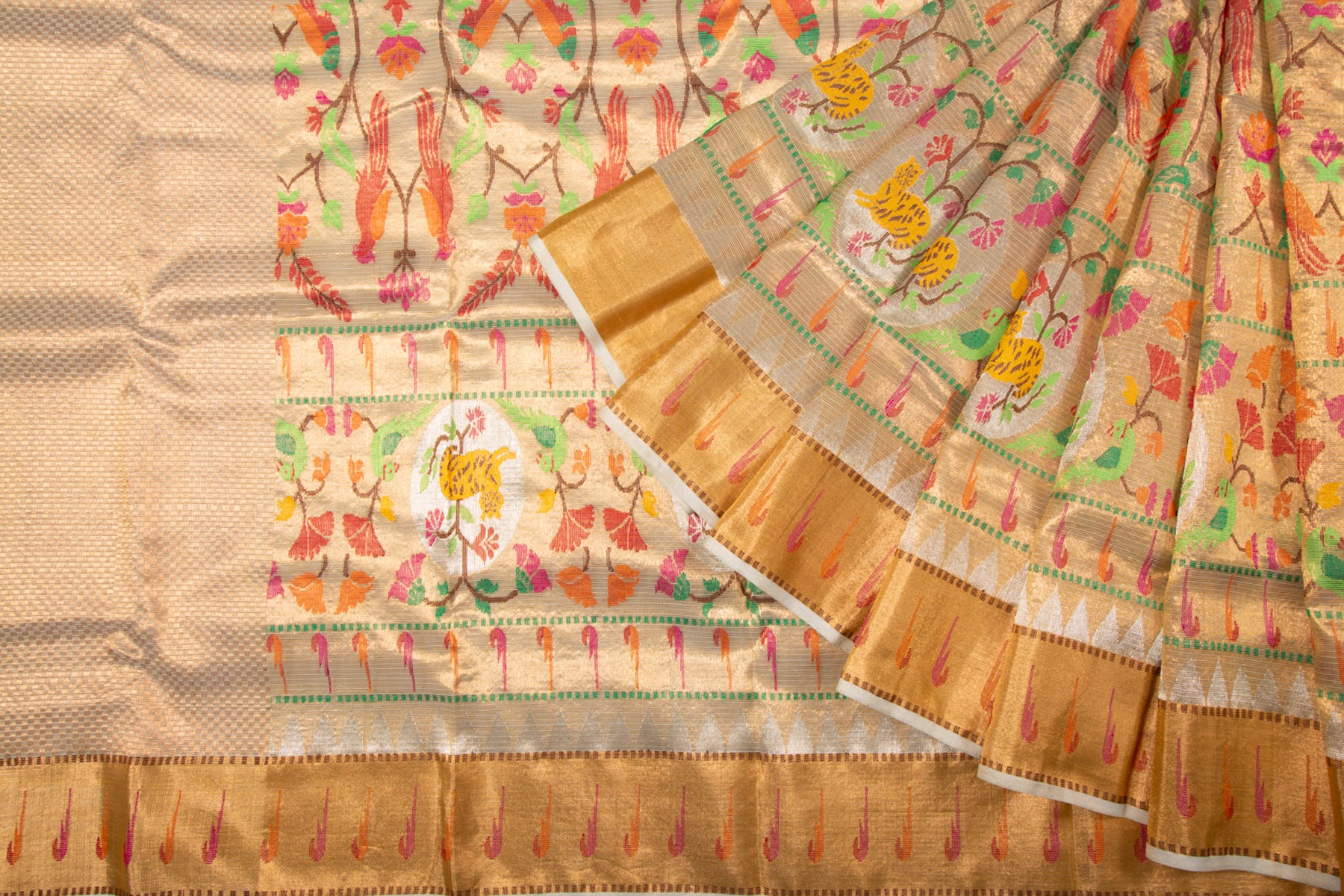 Kota Silk Tissue Jamdani Cream Saree